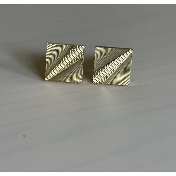Gold-Tone Square Textured Cufflinks With Geometric Design For Men - Picture 1 of 6